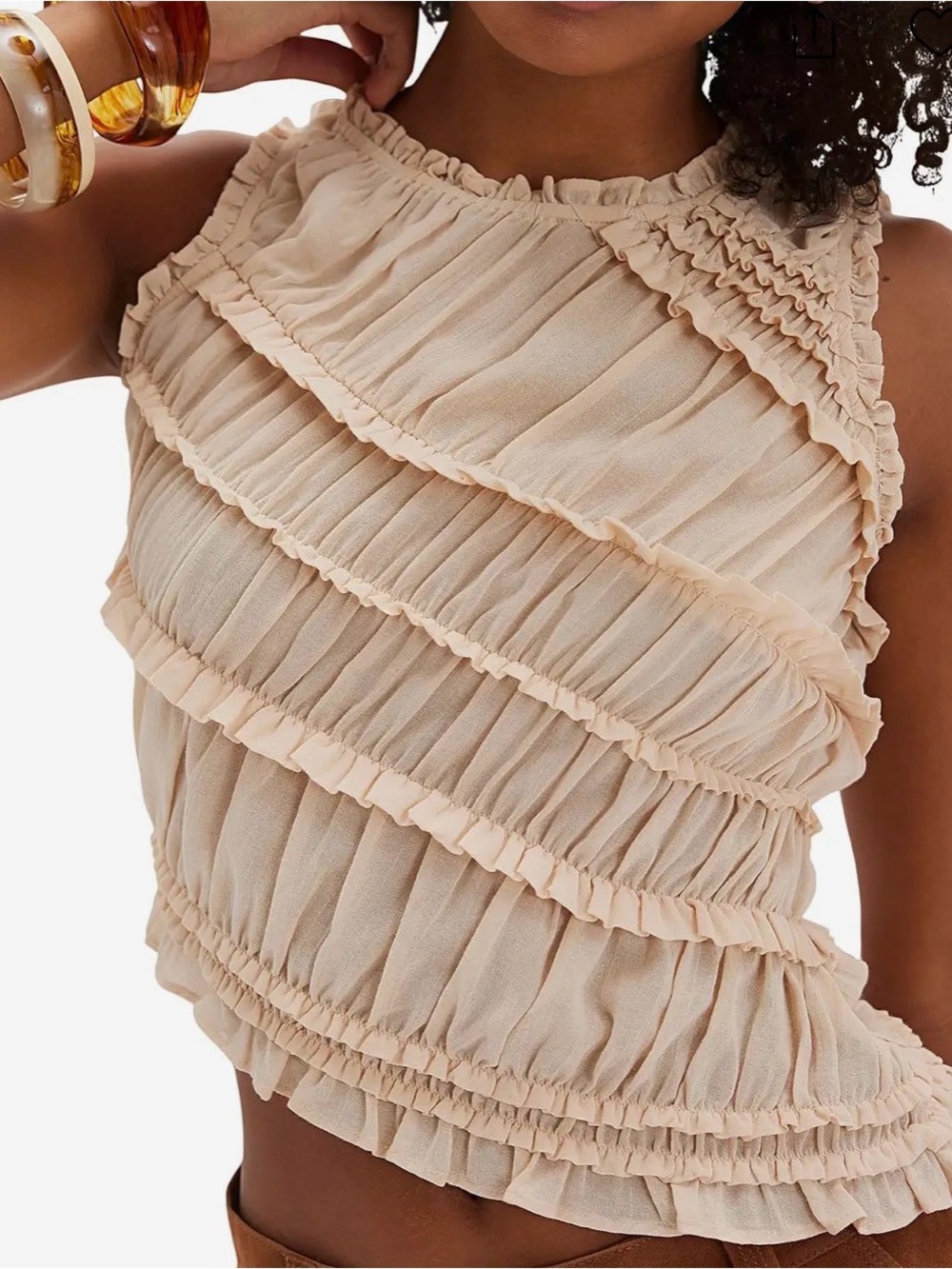 New Free People Pink Sands Smocked Top Blouse M Ruffle Sleeveless NWT